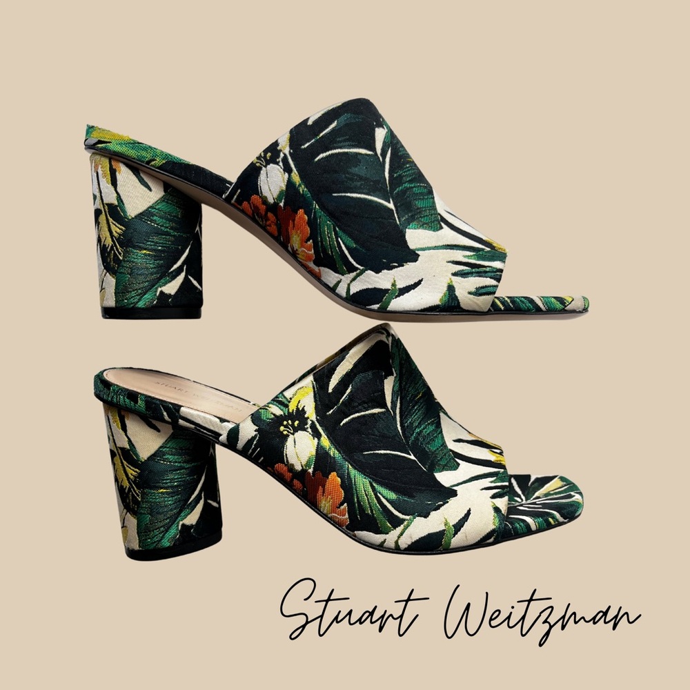 Stuart Weitzman NWOB Green Floral Mules